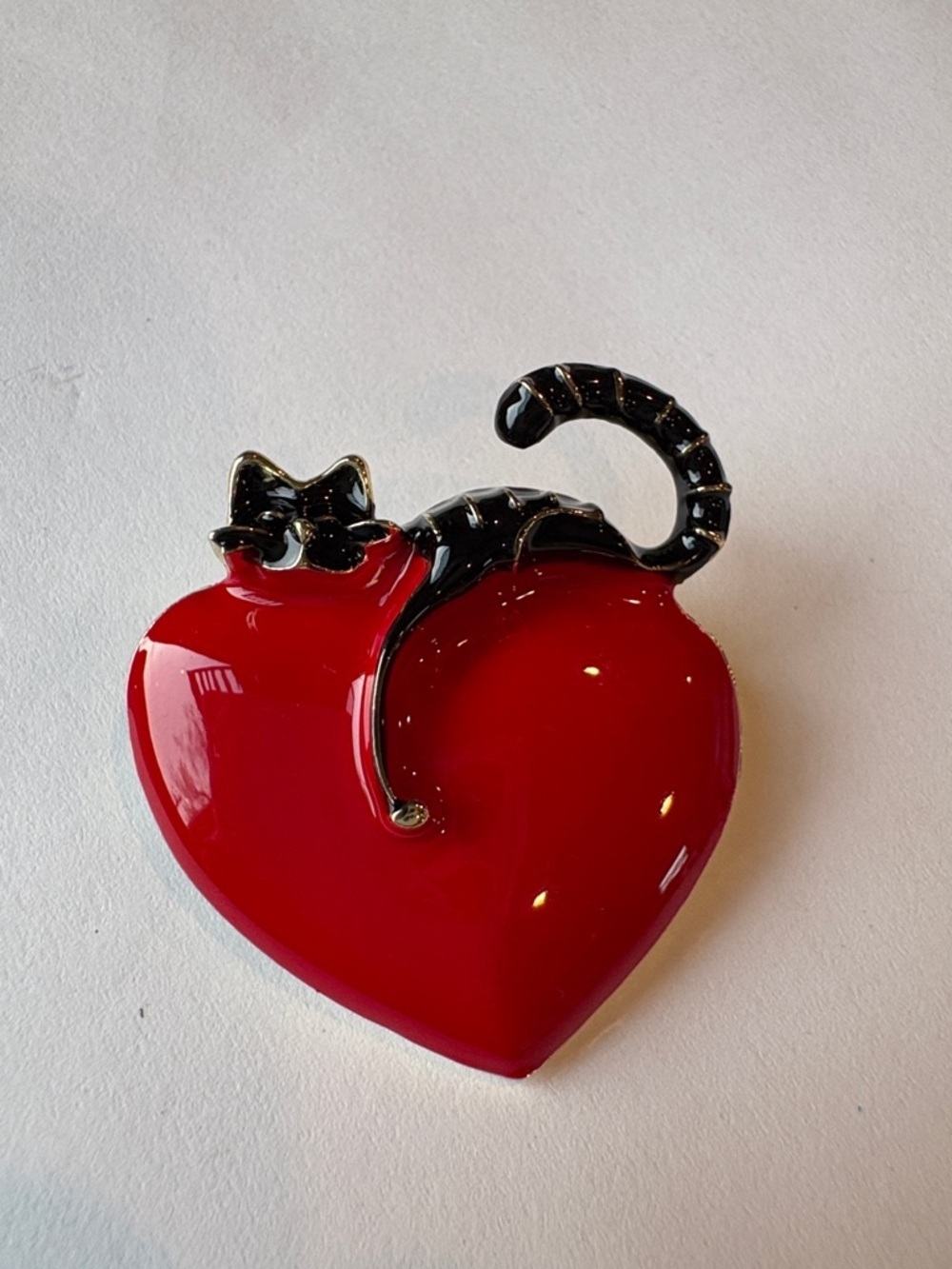 Black Cat on Red Heart Decorative Pin